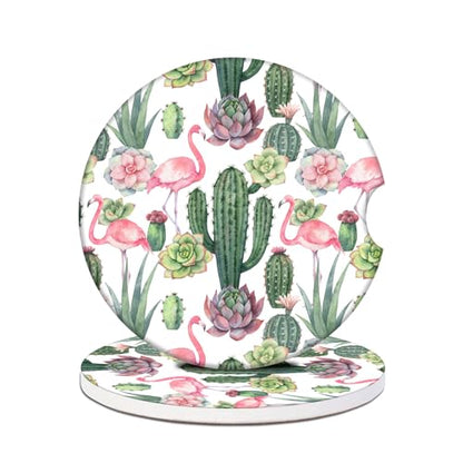Cup Holders Car Coasters - Flamingo Cactus Absorbent Ceramic Coaster, Drink Cup Holder Coasters, Auto Accessories for Women & Men, Pack of 2 - color: Flamingo Cactus