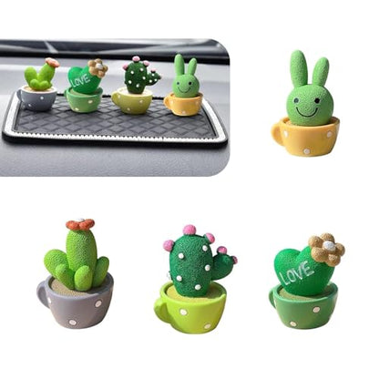 4 PCS Cute Mini Cactus Figurines, Car Dashboard Decorations, Resin Cactus Accessories, Universal Plant Decoration Accessories for Most Cars (Green)