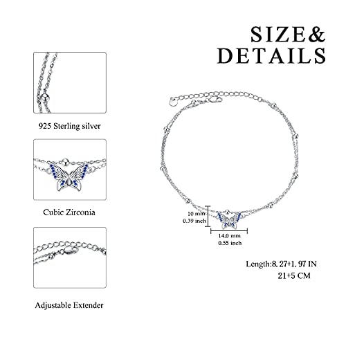 POPLYKE 925 Sterling Silver Infinity/Cow/Wing/Cross/Heart Bracelet for Mom and Daughter Jewelry Birthday - style: Butterfly Layered Bracelet