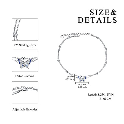 POPLYKE 925 Sterling Silver Infinity/Cow/Wing/Cross/Heart Bracelet for Mom and Daughter Jewelry Birthday - style: Butterfly Layered Bracelet