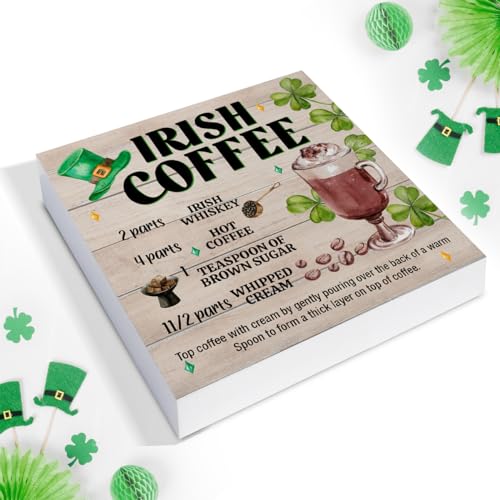 St. Patricks Day Decor, Rustic Irish Coffee Wood Block Sign - color: COFFEE
