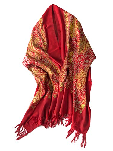 Urban CoCo Embroidered Scarf for Women, Tassel Shawl, Soft Lightweight Wrap - color: #3-red