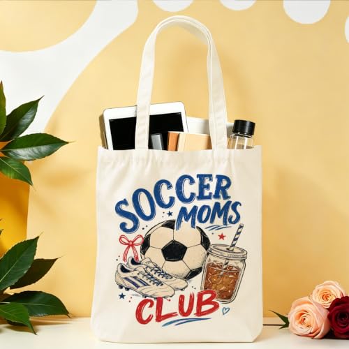 Baseball Soccer Softball Mama Canvas Tote Bag, Christian Tiger Duck Shoulder Bag - color: Soccer Moms 533