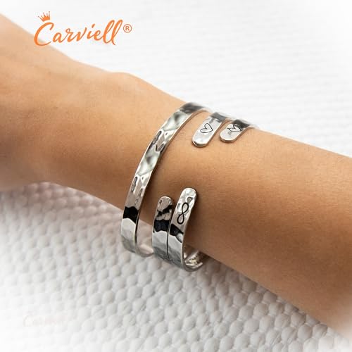 Carviell Bracelets for Women – 100+ Meaningful Engraved Messages – Solid 316L Surgical Stainless Steel Cuff Bracelet – Gift Ready - color: GRANDDAUGHTER GRANDMA Gift - The love between a grandmother and granddaughter is forever