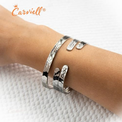 Carviell Bracelets for Women – 100+ Meaningful Engraved Messages – Solid 316L Surgical Stainless Steel Cuff Bracelet – Gift Ready - color: AUNT NIECE Gift - Side by side or miles apart, an aunt and niece are always close at heart.