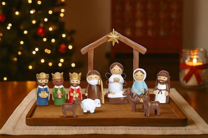 Christmas Nativity Scene Set 14 Piece Nativity Scene with Manger for Nativity Scene Indoor Decor Nativity Story Figures Nativity Set Decoration Mini Miniature Religious Christmas Holy Family Figurines - style: cartoon