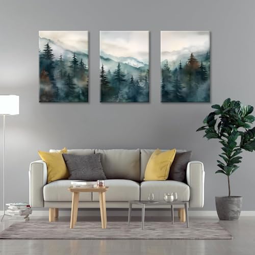 Bwodke Pine Forest Mountain Canvas Wall Art Set of 3, 16x24 inch - color: Pine forest Canvas, size: 16"x24"