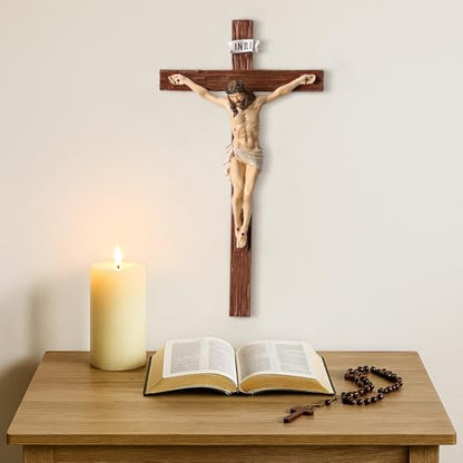TALPGOD Crucifix Wall Cross 15 Inch,Jesus Cross Home Décor,Jesus Statue Catholic Hanging Cross for Wall Art,Religious Wall Crucifix Decor,Crucifijos Catolicos Cross Wall Decor - size: 15"L x 7.5"W