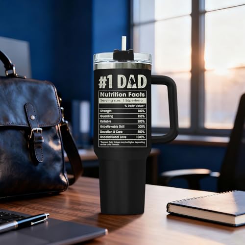 34HD Dad Funny Space 40 oz Tumbler with Handle, Sci Fi Fan Gift - color: Dadalorian with Handle