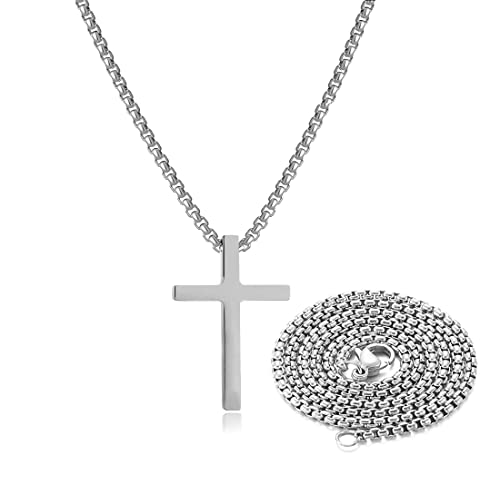 Stocking Stuffers for Teens Christmas New Year Gifts for Men Stainless Steel Cross Necklace for men Silver Cross Necklace for boy cross chain for mens Small Cross Pendant Necklace Simple Jewelry - color: Silver:Cross Pendant 0.6'' * 1.1''