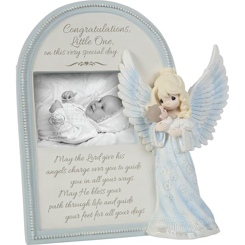 Precious Moments Baptism Picture Frame | May God Send His Angels To Watch You And Guide You Resin/Glass Photo Frame | Baptism Gift | Baby Gift | 3" x 4" Photo