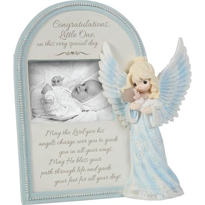 Precious Moments Baptism Picture Frame | May God Send His Angels To Watch You And Guide You Resin/Glass Photo Frame | Baptism Gift | Baby Gift | 3" x 4" Photo
