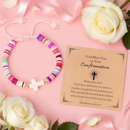 Cute Cross Bracelet Teen Girl Gifts Trendy Stuff Christian Gifts for Kids/Girls/Boys/Teens/Women Jewelry Colorful Jesus Bracelets Christmas Religious Communion Baptism Confirmation Gifts - color: 2-Confirmation