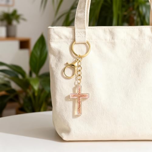 Angyape Cute Christian Cross Keychain for Women Purse Bag Charms Car Key Rings Accessories Flower Design Jesus Faith Gifts - color: C: Pink Keychain