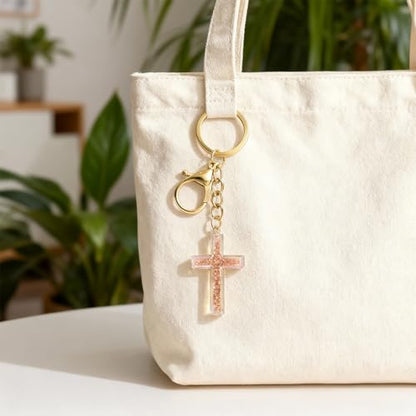 Angyape Cute Christian Cross Keychain for Women Purse Bag Charms Car Key Rings Accessories Flower Design Jesus Faith Gifts - color: C: Pink Keychain
