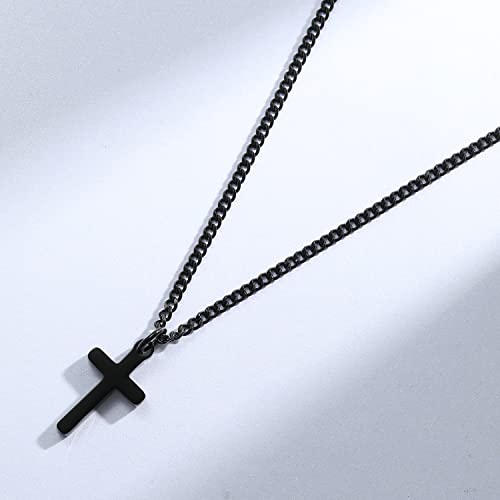 Joxevyia Cross Necklace for 14K Gold Filled Stainless Steel Small Cross Pendant with Cuban Chain Necklace Simple Faith Jewelry Christmas Gift for Men Women 16-24 Inches - size: 24 inches, style: black cross necklace 0.8"*0.4"