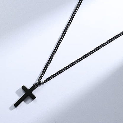 Joxevyia Cross Necklace for 14K Gold Filled Stainless Steel Small Cross Pendant with Cuban Chain Necklace Simple Faith Jewelry Christmas Gift for Men Women 16-24 Inches - size: 24 inches, style: black cross necklace 0.8"*0.4"