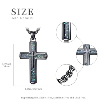 14K Gold Plated Cross Pendant Necklace Christian Jewelry Religious Gift - color: A05-Cross Black Abalone