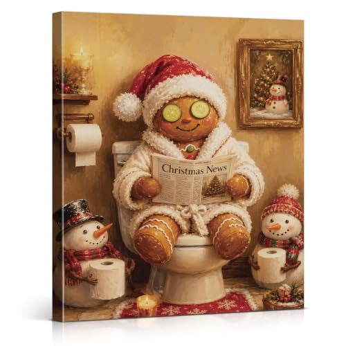 Funny Christmas Bathroom Wall Art Print Gingerbread Christmas Wall Decor - color: color-C