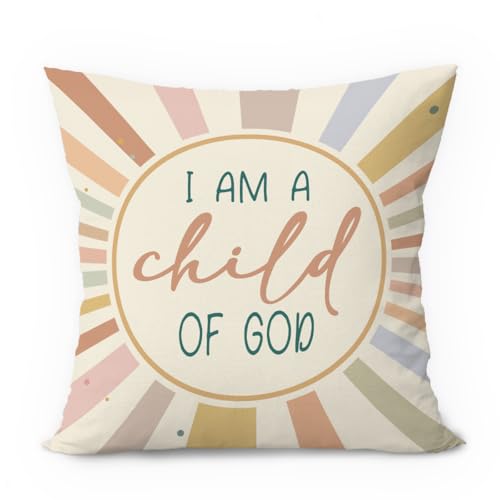Boho Christian Pillow Covers 18x18, Christian Nursery Decor, Boho I am a Child of God Bible Verse Decorative Throw Pillow Covers Pillowcases for Kids Room Bedroom Nursery Playroom Decor - color: 03-kidroom(1) Boho Christian