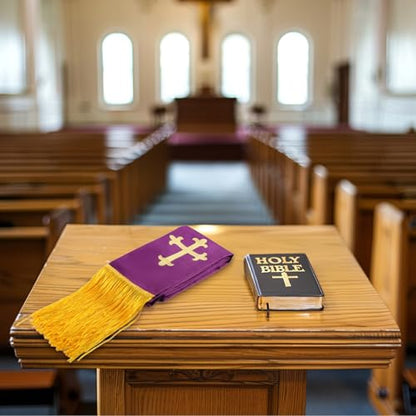 Brilucky Clergy Stole for Men Church Supplies,Choir Stole with Cross for Wedding Officiant Priest Robe Accessories,Baptism Catholic Church Priest Mass Stoles Accessories,Purple Cloth for Easter Cross
