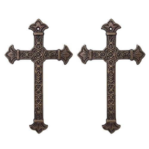 DreamsEden Cast Iron Wall Cross Decor (2 Pack), Antique Christian Cross Art Set, 12.2 Inch Religious Wall Hanging for Symmetric Home Decor, Gift for Wedding Couple New Home - color: 2* Antique Cross