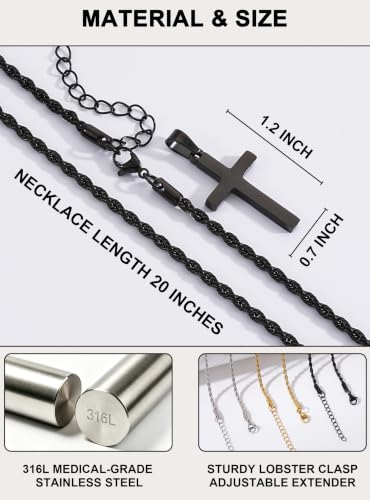 Birthday Gifts Cross Necklace for Boys 6-13 Years Old - color: Black