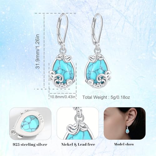 Vito Moonstone Turquoise Drop Earrings for Women, 925 Sterling Silver Hooks - style: spray-Turquoise