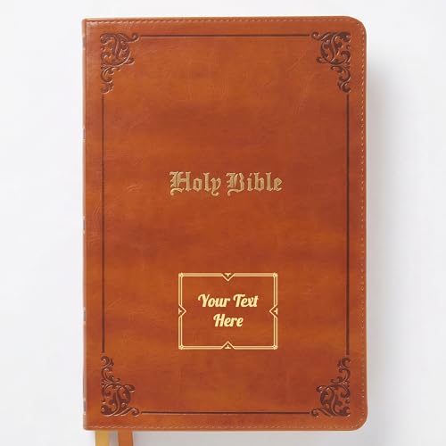 Personalized Vintage KJV Bible with Custom Text and Design, Tan, King James Version, Red Letter Edition, Large Comfort Print, Faux Leather Christian Gift for Baptism, Graduation, Birthday - color: Tan