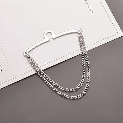 2Pcs Tie Chain for Men Classic with Double Single Gold Silver Elegant Chain Tie Cilp - color: double chain gold silver