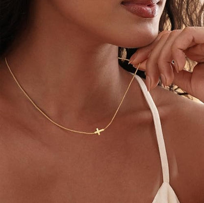 Cross Necklace for Women,Dainty 14k Gold Plated Pendant Necklaces - color: Gold-12