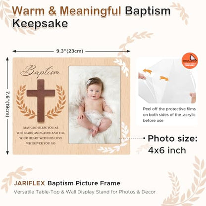 Baptism Picture Frame, Baptism Gifts for Boys Girls with Real Wood Cross - color: 3D-CROSS 4x6