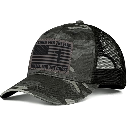 Christian Jesus Cross Hat American Flag Adjustable Faith Baseball Cap - Ideal Religious Gifts for Birthdays, Father's Day - color: Black-camo