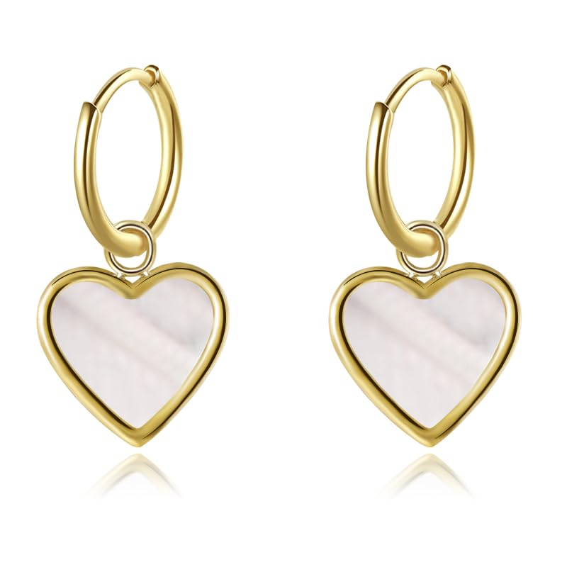 Natural White Sea Shell Long Pendant Earrings for Women Iridescent Elegant 18K Gold-Plated Titanium Steel Jewelry Minimalist & Unique - color: 4023-Gold