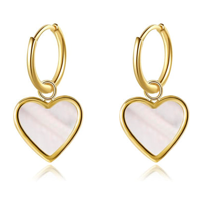 Natural White Sea Shell Long Pendant Earrings for Women Iridescent Elegant 18K Gold-Plated Titanium Steel Jewelry Minimalist & Unique - color: 4023-Gold