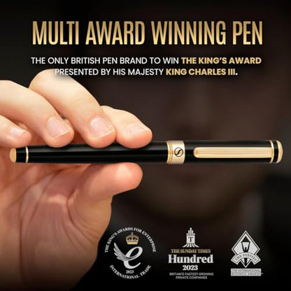 Scriveiner Black Lacquer Rollerball Pen - Stunning Luxury Pen, Real Gold Plating, Schmidt Ink Refill, Best Roller Ball Gift Set for Men & Women, Professional, Executive Office, Nice Pens - color: 1. Black with Gold