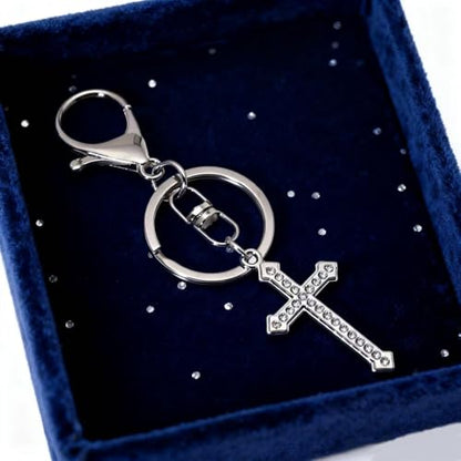 12 Pcs Christian Cross Keychains with Rhinestone-Religious Gifts - color: Silver