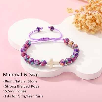 First Communion Confirmation Gifts for Girls, Cross Natural Beads Bracelet Christian Religious Jewelry Gifts for Kids Teen Girls - style: Style-2
