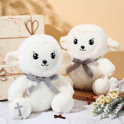 HyDren 6 Pcs Large Christian Sheep Stuffed Animals for Gifts 9.84 Inch Cute Prayer Sheep Plush with Embroidered Cross Religious Lambs Gifts for Kids Adults Easter Basket Stuff Pray Birthday Christmas