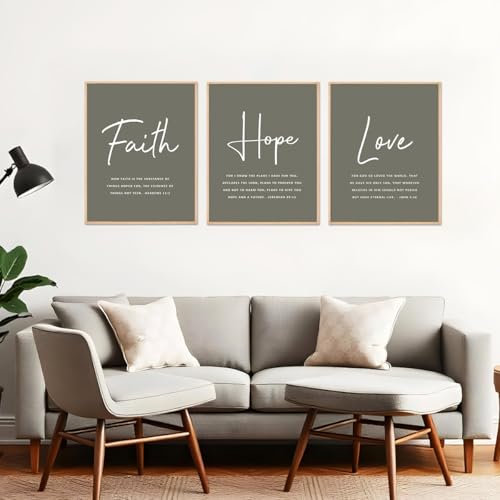 Set of 3 Poster Bible Verse Wall Art,Faith Hope Love Christian Wall Decor - color: Faith Hope Love