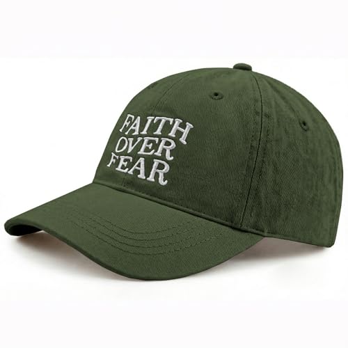 Faith Over Fear Hat for Men Women Embroidered Adjustable Cotton Christian Jesus Religious Faith Baseball Cap - color: Army Green
