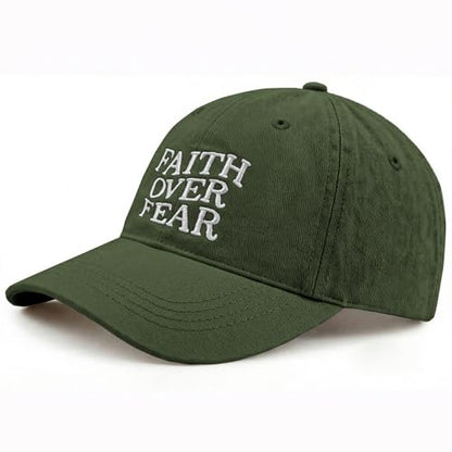 Faith Over Fear Hat for Men Women Embroidered Adjustable Cotton Christian Jesus Religious Faith Baseball Cap - color: Army Green