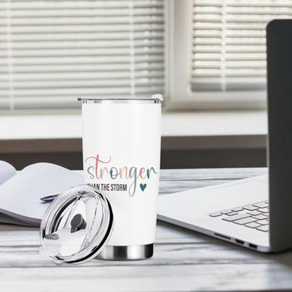 Inspirational Quotes Tumbler, Positive Gifts for Women Friends Bestie Christmas Birthday Boss Day, Motivational Gifts Coffee Mug Stainless Steel Vacuum Insulated Double Wall Travel Cup with Lid 20oz - color: Stronger Storm 1151