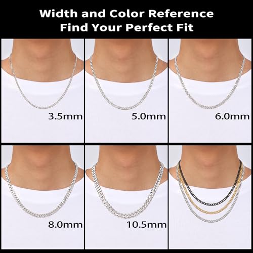 Fiusem 3.5mm Cuban Link Chains for Men Women, Stainless Steel Necklace - size: 20 inches, style: a.3.5mm width-steel