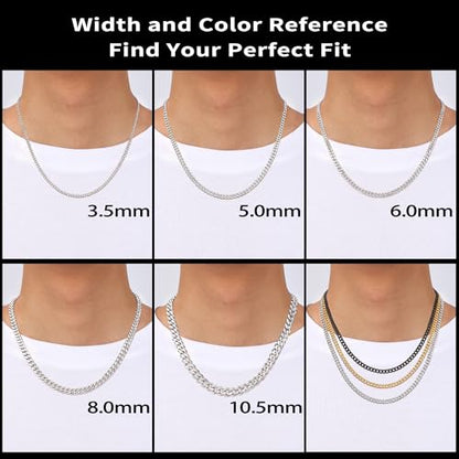 Fiusem 3.5mm Cuban Link Chains for Men Women, Stainless Steel Necklace - size: 24 inches, style: a.5mm width-steel