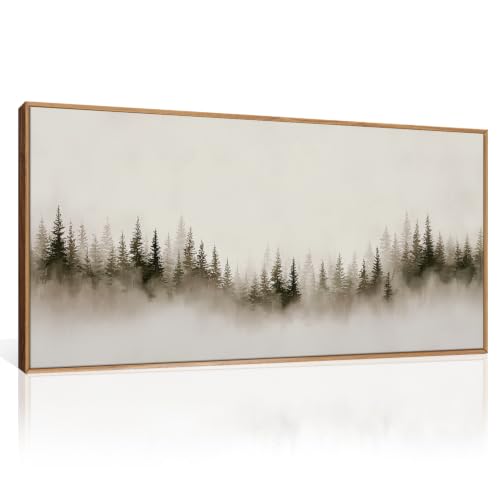 Aryroi Abstract Neutral Gray Forest Landscape Framed Canvas Wall Art Set, Watercolor Foggy Woodland Wall Decor, Modern Minimalist Misty Pine Tree Artwork for Living Room, Farmhouse, Office- 20"x40"x1 - color: Neutral Gray Misty Forest Wall Art, size: 40"L