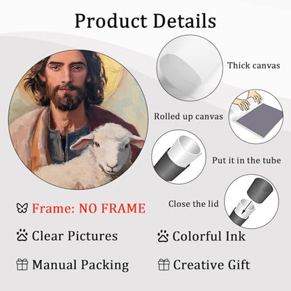 Jesus Holding Sheeps Canvas Wall Art Good Shepherd Poster Jesus And Lamb Print Christian Easter Pictures Abstract Christ Artwork Picture Of Christ Portraits The Sheep Painting 16x24in No Frame - color: A3Unframed