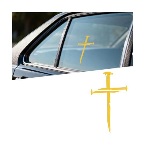 Cross of Nails Car Sticker, Christian Sign Cross Waterproof Vehicle Bumper Decal, Jesus Religious Removable Automotive Body Window Sticker Decoration Accessories, Universal Fit (Golden) - color: Golden