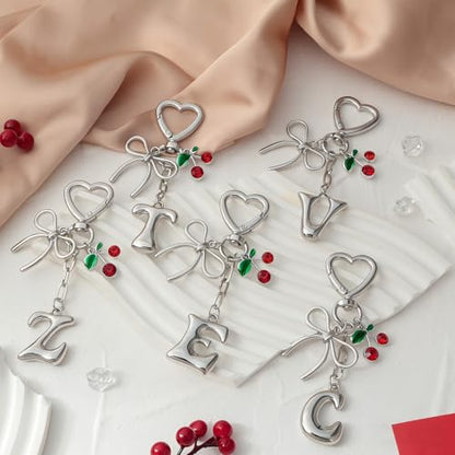Snycler Bubble Initial Keychain Bag Charms for Women, A-Z Letter Keychain - color: Silver-mini Cherry-letter