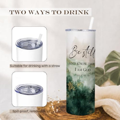 Christian Bible Verse Forest 20oz Travel Coffee Mug Tumbler - color: bestillB